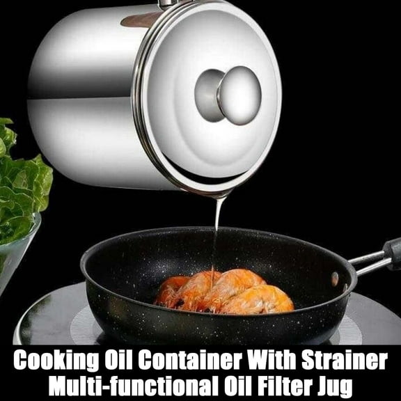 Eoperou Filter Oil Pot - Bacon Grease Saver Container with Fine Mesh Strainer, Stainless Steel Oil Keeper Pot