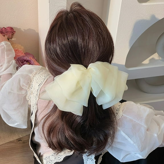 Eoperou Girls Hair Clip Bow Anti-slip Solid Color Mesh Korean Style Good Elasticity Hairpin Hair Accessories