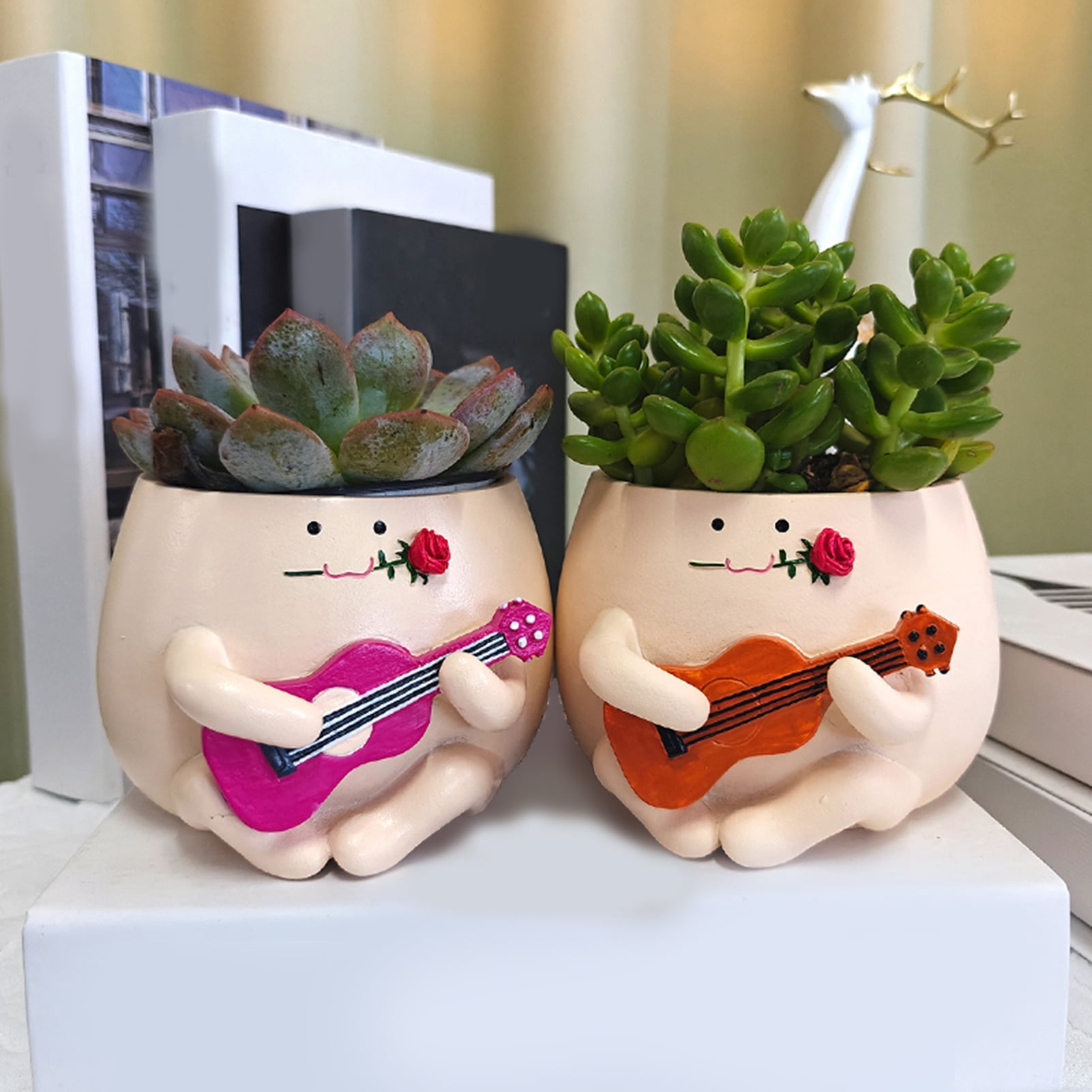 Eoperou Guitar Smiling Face Planter Pot