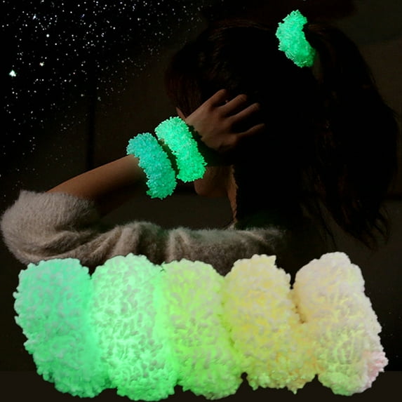 Eoperou Hair Band Fuzzy High Elasticity Thickened Soft Cozy Hair Accessories Solid Color Luminous Women Hair Tie Ponytail Holder for Work