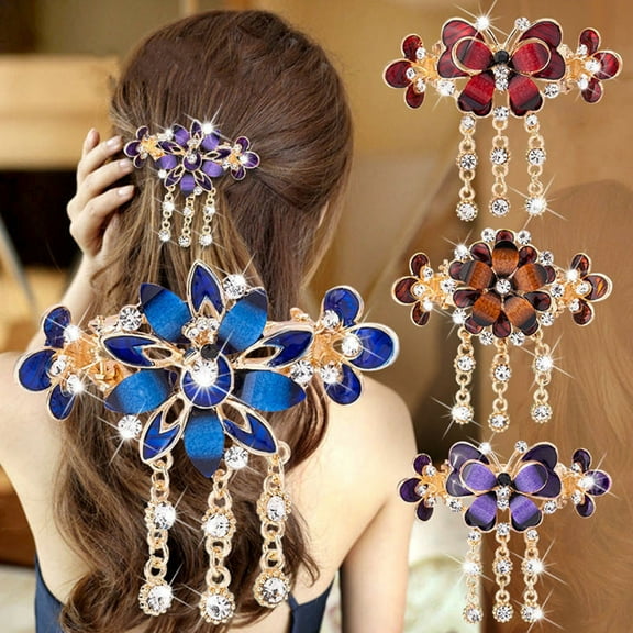 Eoperou Hair Barrette Anti-slip Shiny Rhinestone Vintage Style Flower Shape Women Hair Clip Headdress