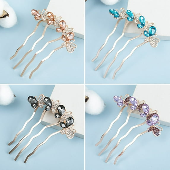 Eoperou Hair Comb High-end Portable Four Teeth Rhinestone Butterflies Shape Hair Clip Hair Styling Accessories