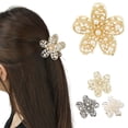 thumbnail image 1 of Eoperou Hair Grip Flower Shape Hollow Out Faux Pearl Decor Luxury Strong Claw Anti-slip Ponytail Grip Hair Clip Hair Decoration Anti-rust Hair Styling Tool, 1 of 8