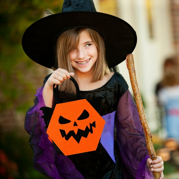 Eoperou Halloween Candy Bag - Bat Pumpkin Ghost Skull Trick or Treat Snack Tote Bucket, Reusable Felt Bags