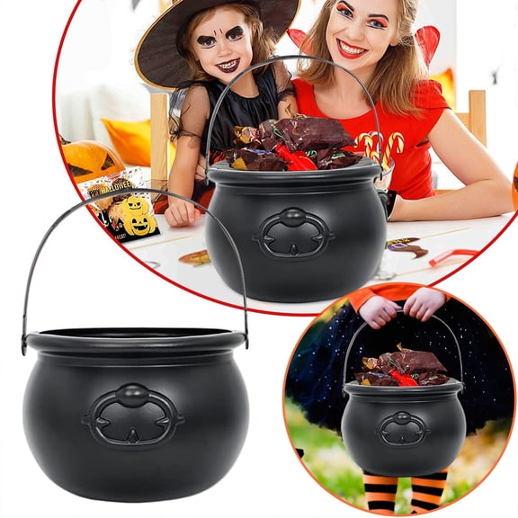 Eoperou Halloween Candy Bucket: 2Pcs Large Witch Cauldron Black Plastic Snack Container
