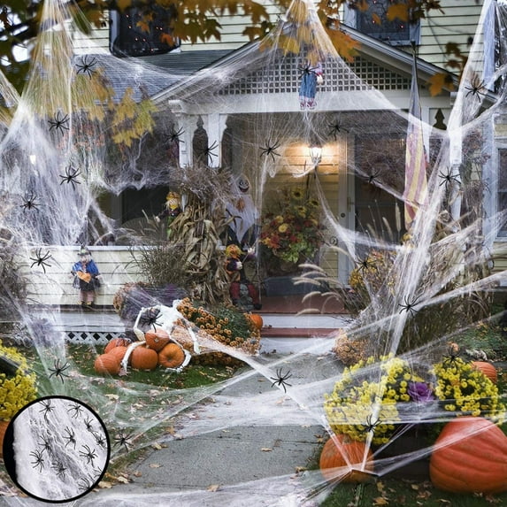 Eoperou Halloween Spider Web Decorations - Realistic Simulated Cobwebs with Extra Fake Spiders Spooky Halloween Decor Net for Haunted House