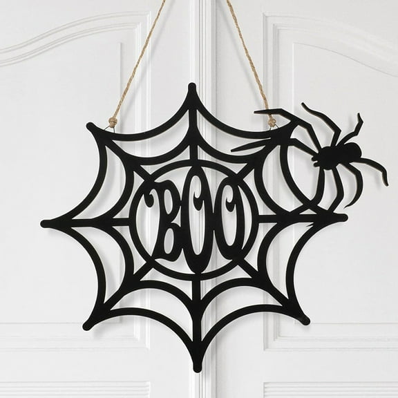 Eoperou Halloween Wooden Door Sign - Black Hollow Pumpkin Bat Spiderweb Door Hanger Front Door Wall Hanging Welcome Plaque Indoor Outdoor Decoration