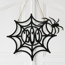 Eoperou Halloween Wooden Door Sign - Black Hollow Pumpkin Bat Spiderweb Door Hanger Front Door Wall Hanging Welcome Plaque Indoor Outdoor Decoration