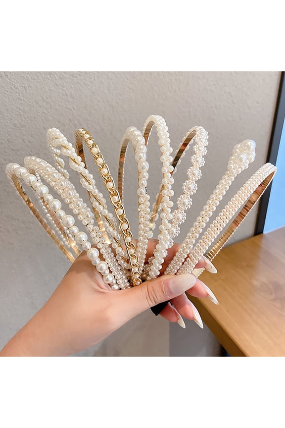 Headband Faux Pearl Smooth Solid Color Elastic Anti-slip Decorative Lightweight Narrow Waved Hair Hoop Hair Accessories