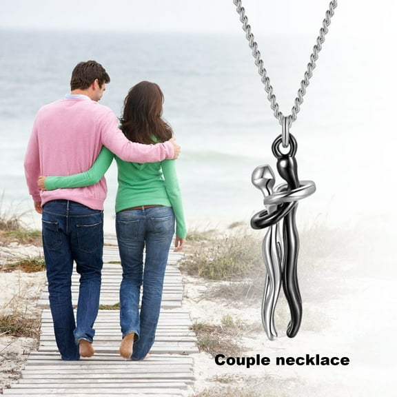 Eoperou Hip Hop Embrace Couple Pendant Necklace Adjustable Length Him Her Hugging Pendant Necklace Anniversary Jewelry Valentine Day Gift
