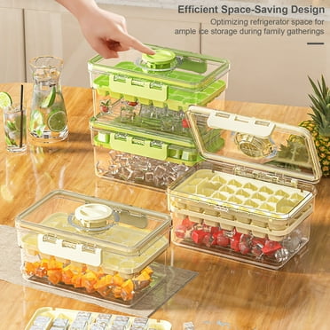 Eoperou Ice Tray with Lid Bin Two-Layer Ice Cube Maker for Freezer 28/56 Cavities Cubes Food-Grade Ice Mold for Whiskey Cocktail Coffee