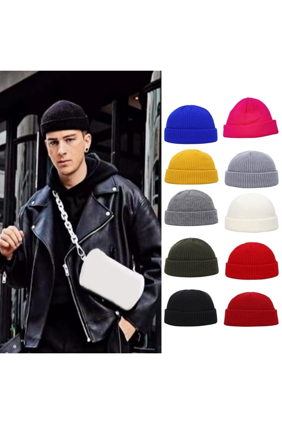 Knitted Hat Hip Hop Casual Flanging Stretchy Soft Keep Warm Solid Color Autumn Winter Women Men Skull Beanie Cap for Outdoor
