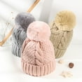 thumbnail image 1 of Eoperou Knitted Hat Pompom Handmade Thickened Plush Lining Solid Color Keep Warm Woolen Yarn Autumn Winter Women Beanie Cap for Outdoor, 1 of 8