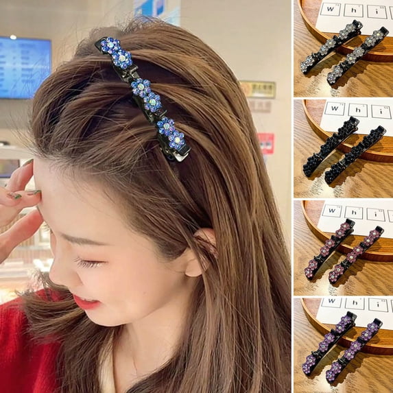 Eoperou Korean Style Elegant Tight Anti-fall Side Bang Clip Shiny Rhinestone Flower Decor Double Layer Hairpin Hair Accessories