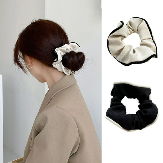 Eoperou Korean Style Women Elastic Hair Tie Pleated Large Milk Coffee Girl Hair Scrunchie Ponytail Holder Rubber Band Hair Accessories
