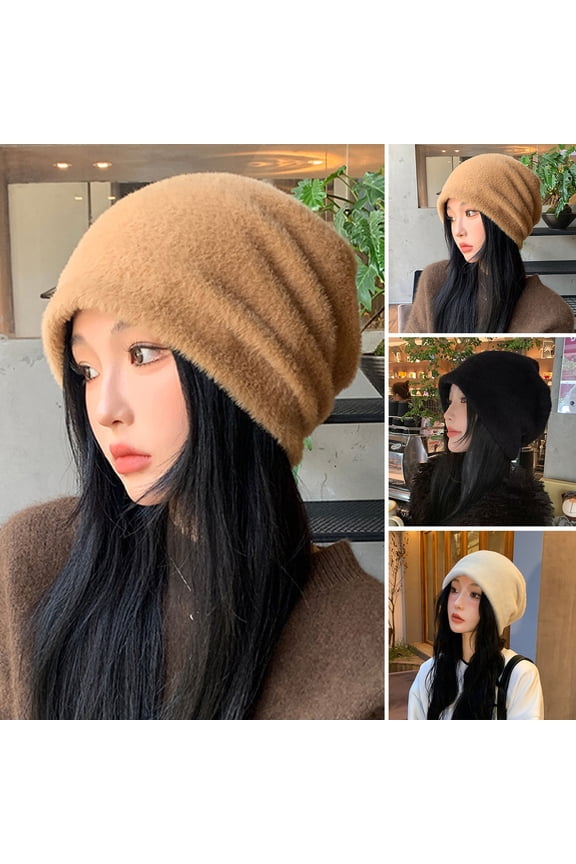 Korean Style Women Imitation Mink Fur Pile Hat Outdoor Warm Plush Hat Autumn Winter Super Soft Thickened Hat Outfit Accessories