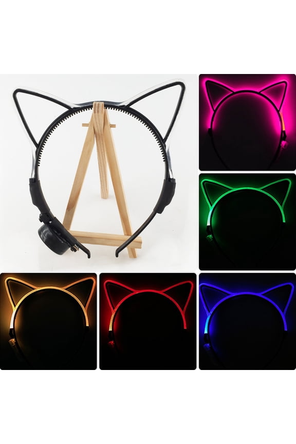 LED Light Cat Ear Hair Hoop Plastic Headband with Anti-Slip Design Men Women Bar Nightclub Hairband Hair Accessory