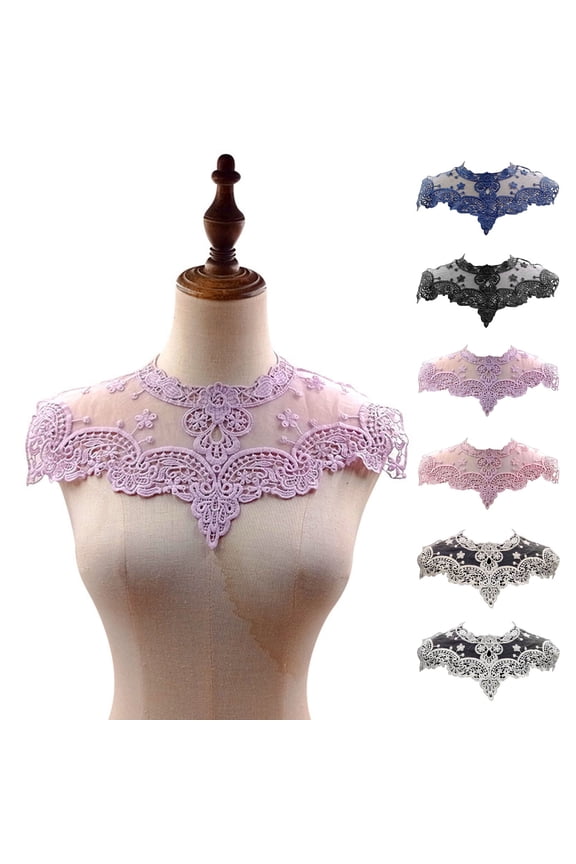 Lace Embroidered Fake Collar - Hollow See-through Lace Flower Pattern False Collar Lace Embellished Clothing Accessory
