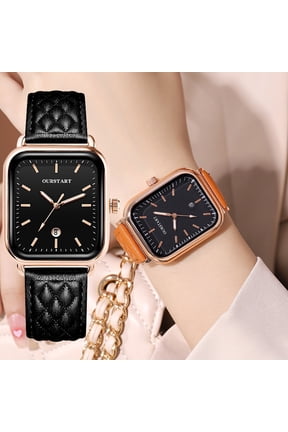 Ladies Quartz Watch Square Dial Rhombus Texture Faux Leather Adjustable Strap Date Display No Delay Time-checking High Accuracy Exquisite Wristwatch Timepiece