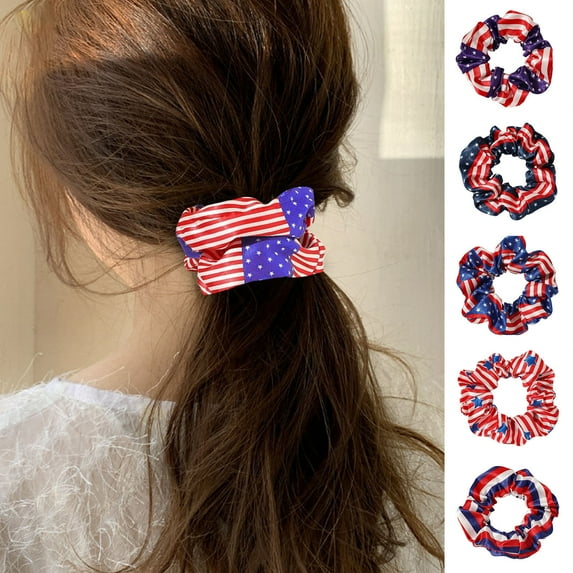 Eoperou Lady Hair Tie Soft Tight Durable Stretchy Useful High Elasticity Rubber Band American Flag Print Washable Hair Scrunchy Hair Decoration