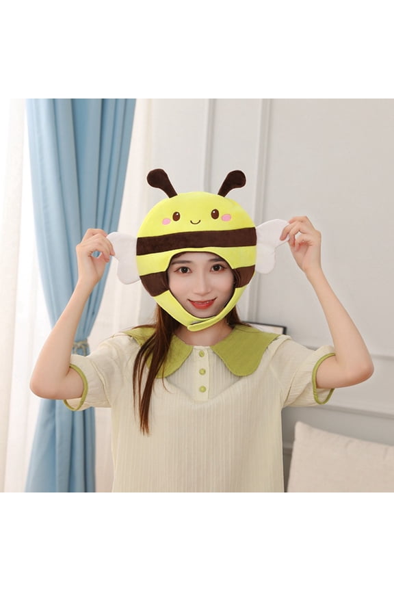 Lovely Expression Short Type Yellow Show Hat Funny 3D Bee Cap Animal Plush Headgear Costume Accessories