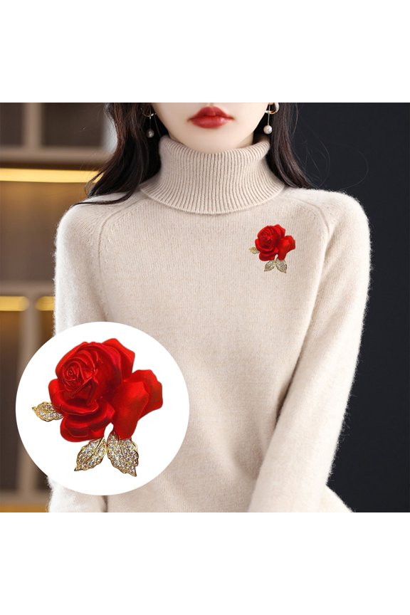 Luxury Rose Flower Shape Brooch Shining Rhinestones Pin Elegant Suit Coat Overcoat Badge Clothes Accessories
