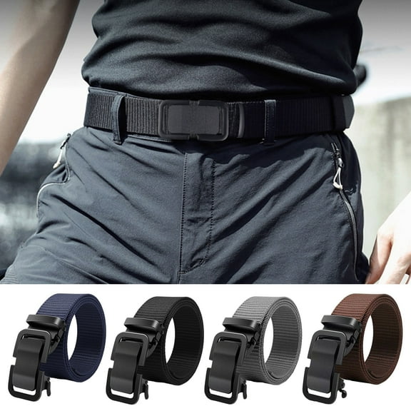 Eoperou Men Belt Decorative High Strength Thicken Automatic Buckle Solid Color Canvas Fix Pants Training Anti-slip Men Waist Belt Men Clothes Accessory