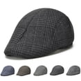thumbnail image 1 of Eoperou Men Beret Plaid Peaked Dome Short Brim Sweat Absorption Vintage Windproof Sun Protection Painter Hat Streetwear, 1 of 8