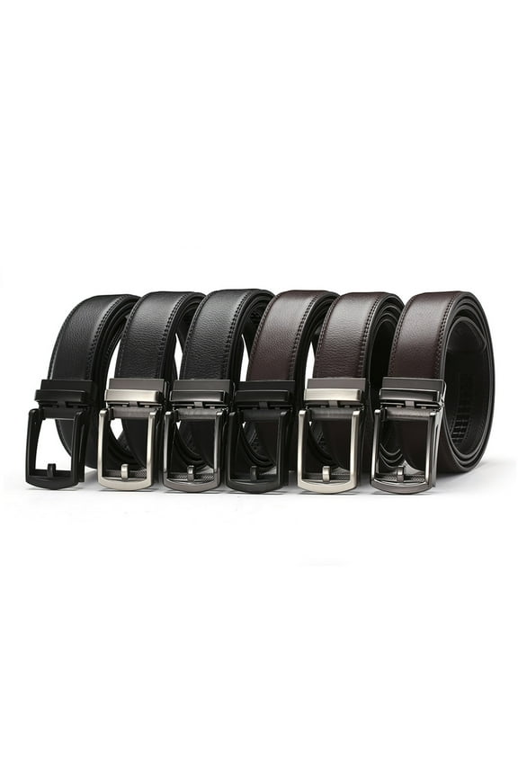 Men Faux Leather Belt Micro Automatic Buckle Ratchet Track Belt Scratch-resistant Belt Fashion Accessories