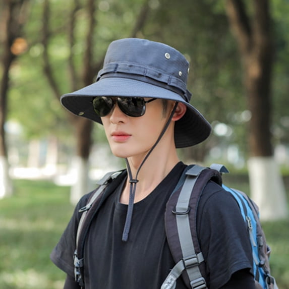 Eoperou Men Hat Solid Color Wide Brim Simple Adjustable String Women Fisherman Hat Outdoor Supply