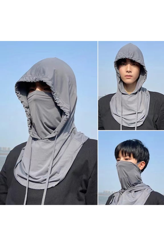 Men Summer Riding Headgear with Drawstring Design Multi Functional Sun Face Guard Ice Silk Quick Drying 3 in 1 Neck Gaiter