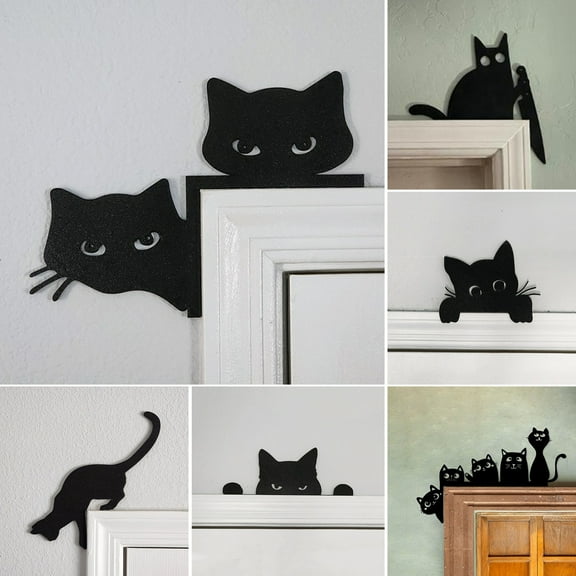 Eoperou Metal Cat Door Topper - Reversible Halloween Christmas Decor, Vintage Spooky Sign