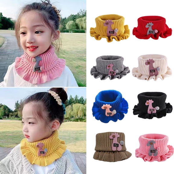 Eoperou Neck Warmer Cartoon Giraffe Ruffle Knitted Windproof High Elasticity Keep Warm Ultra Soft Kids Fake Collar Neck Scarf for Winter