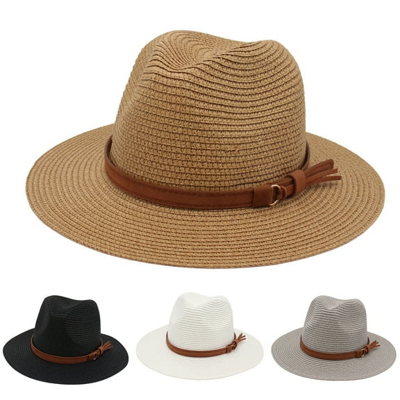 Eoperou Panama Hat Straw Weaving UV Protection Men Women Foldable Anti Sun Cap for Beach