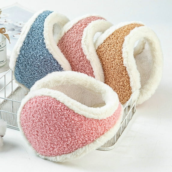 Eoperou Patchwork Color Elastic Cute Winter Earmuffs Women Thickened Plush Warmer Ear Covers for Cold Weather