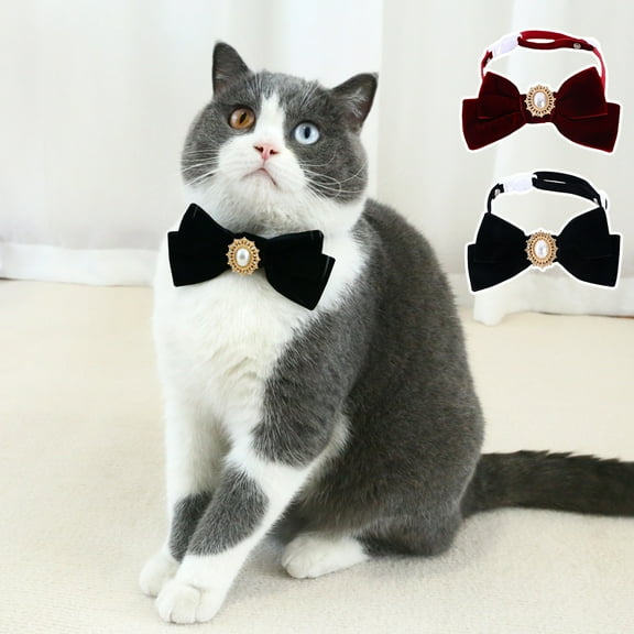 Eoperou Pet Collar Faux Pearl Embellishment Anti-choke Vintage Cute Pet Cats Dogs Bowknot Collar Pet Supplies