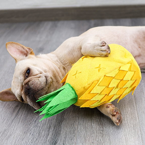 Eoperou Pet Dog Pineapple Design Stuffing Squeaky Plush Feeding Training Interactive Toy