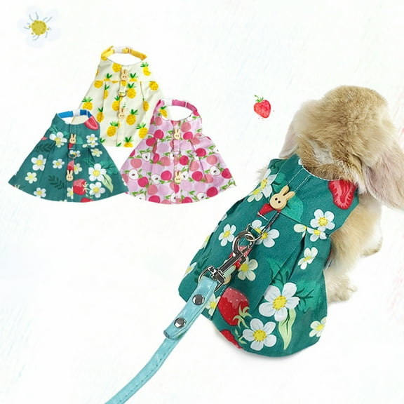 Eoperou Pet Dress Adjustable Neck Circumference with Traction Rope Cotton Hare Guinea Pig Clothes for Small Animal