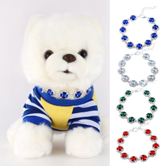Eoperou Pet Necklace Eye-catching Adjustable Rhinestone Puppy Simulation Crystal Collar Pet Jewelry Decor for Outdoor
