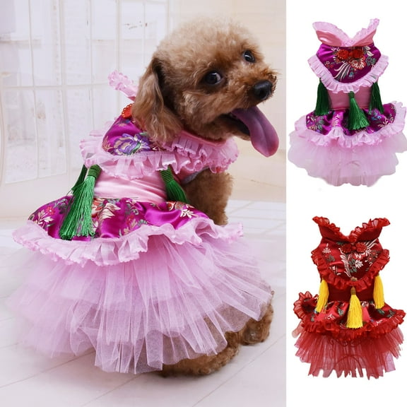 Eoperou Pet Tang Costume Chinese Style Dress-up Skin-friendly Dogs Cats Tulle Princess Dress Pet Supplies