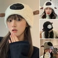thumbnail image 1 of Eoperou Plush Hat Cute Fuzzy Cozy Thickened Stretchy Keep Warm Soft Autumn Winter Sheep Lamb Ears Girls Cap for Daily, 1 of 8
