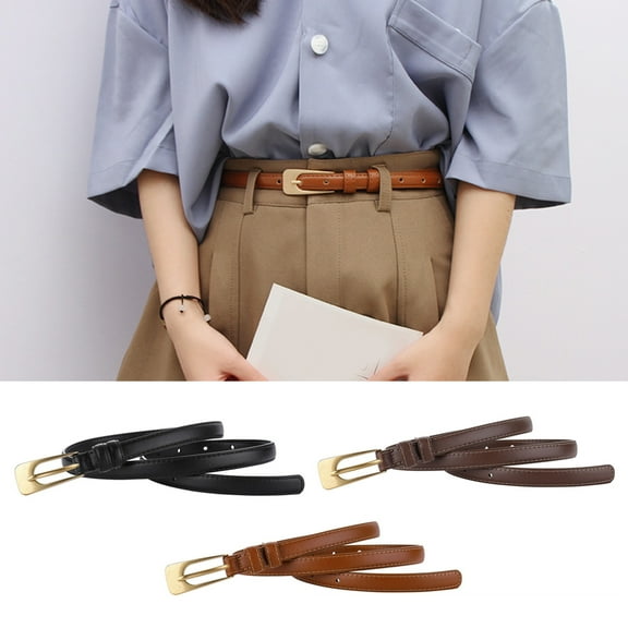 Eoperou Retro Suit Shorts Thin Belt Simple Multi Holes Design Adjustable Length Faux Leather Jeans Waistband Belt Streetwear