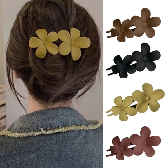 Eoperou Solid Color Strong Grip Hair Claw Exquisite Anti-slip Anti-fall Elegant Double Flower Decor Hairpin Hair Accessories