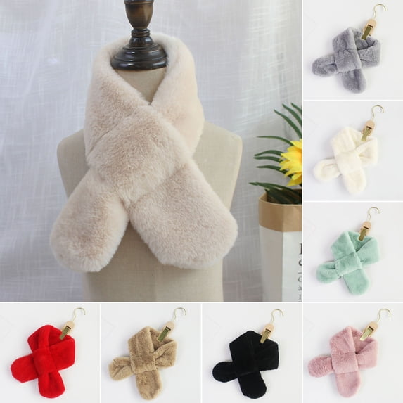 Eoperou Solid Color Wide Korean Style Kids Scarf Autumn Winter Double-sided Imitation Hare Fur Cross Collar Scarf