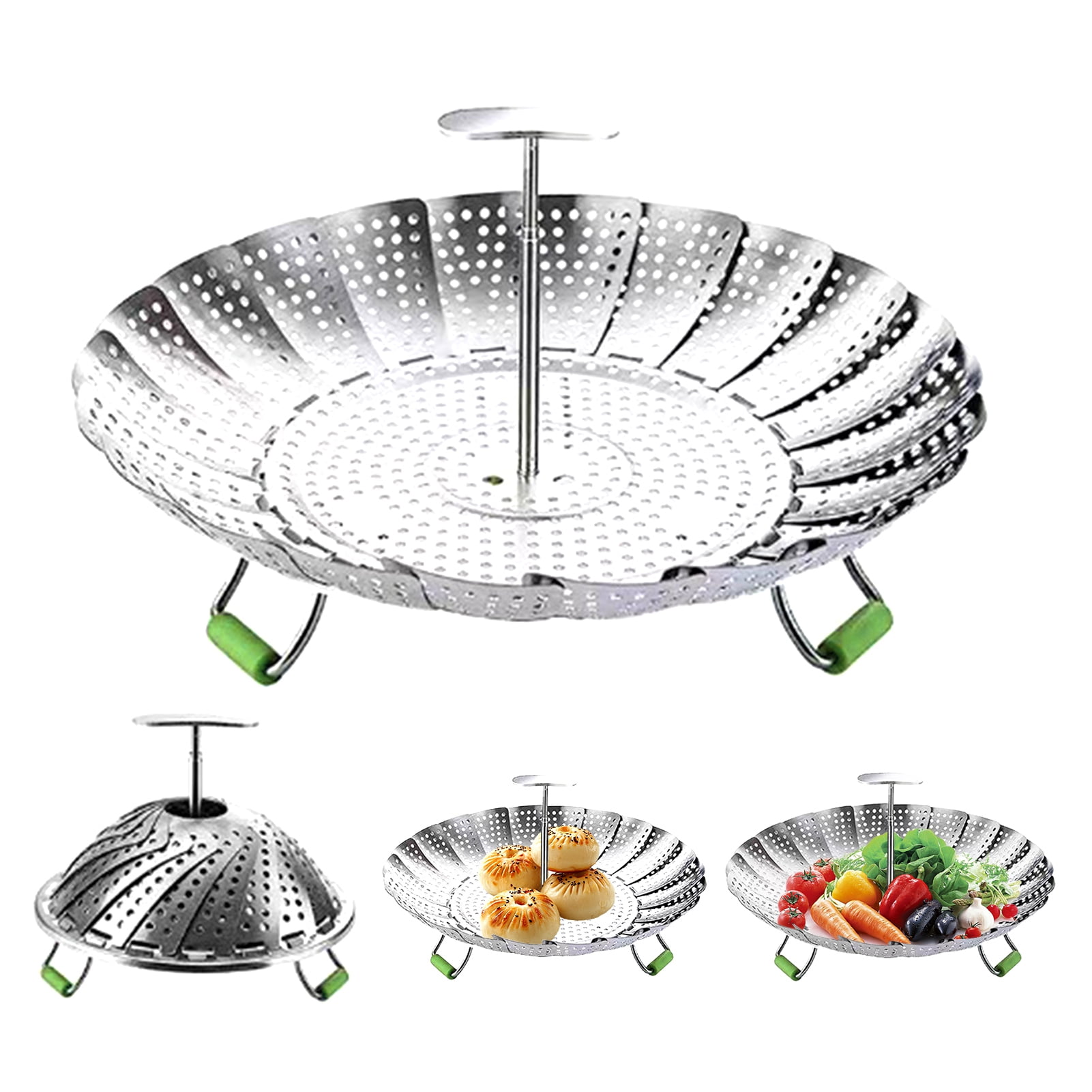 Eoperou Stainless Steel Steamer Basket with Retractable Handle Expandable Veggie Steamer for