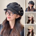 thumbnail image 1 of Eoperou Stylish Cloud Top Octagonal Beret Hat Solid Color Short Brim Comfortable Versatile Women Cap for Autumn/Winter, 1 of 7