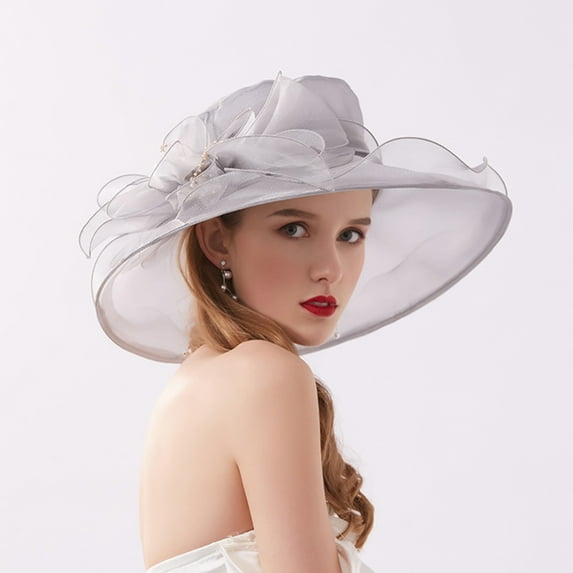 Eoperou Sun Hat Mesh Firm Stitching Flower Decor Wide Brim Medieval Beach Hat Beach Supply