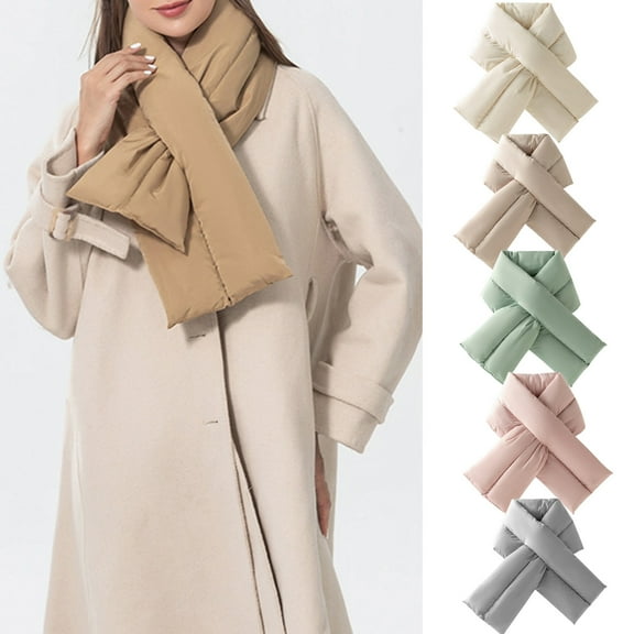 Eoperou Thickened Windproof Warm Wide Down Cotton Scarf Women Winter Solid Color Ultra Light Thermal Scarf