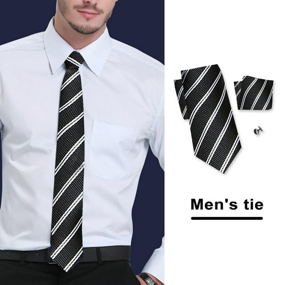 Eoperou Tie Kerchief Cufflink Set Wedding Gift Tie Pocket Squares Set Necktie Plaid Print Silky Smooth Formal Business Style Commute Wedding Party Tie