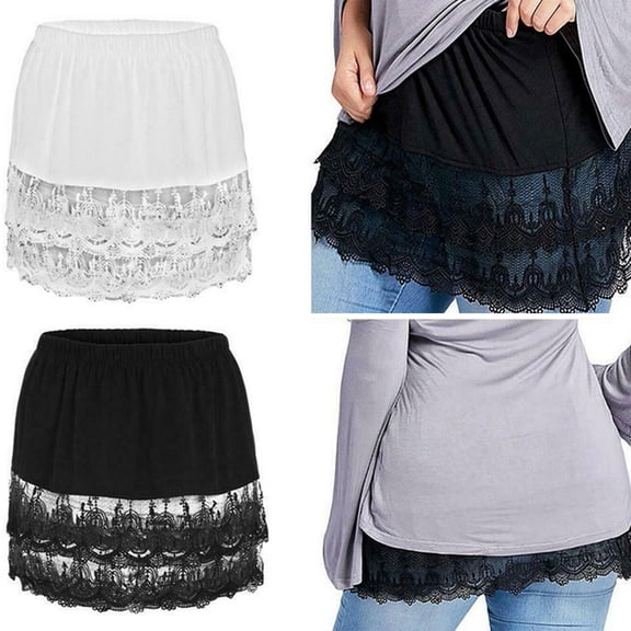 Eoperou Underskirt Elastic Waist Lace Trim Layered Detachable Tiered Match Tops Perspective Sheer Plus Size Butt Curtain Women Garment